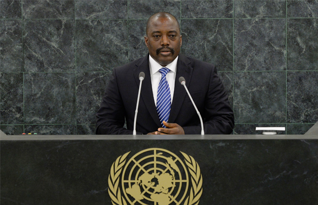 Joseph Kabila Kabange, Président de la République démocratique du Congo, parle lors de la 68e session de l’Assemblée générale des Nations Unies au siège de l’ONU à New York. AFP PHOTO / Stan HONDA / POOL